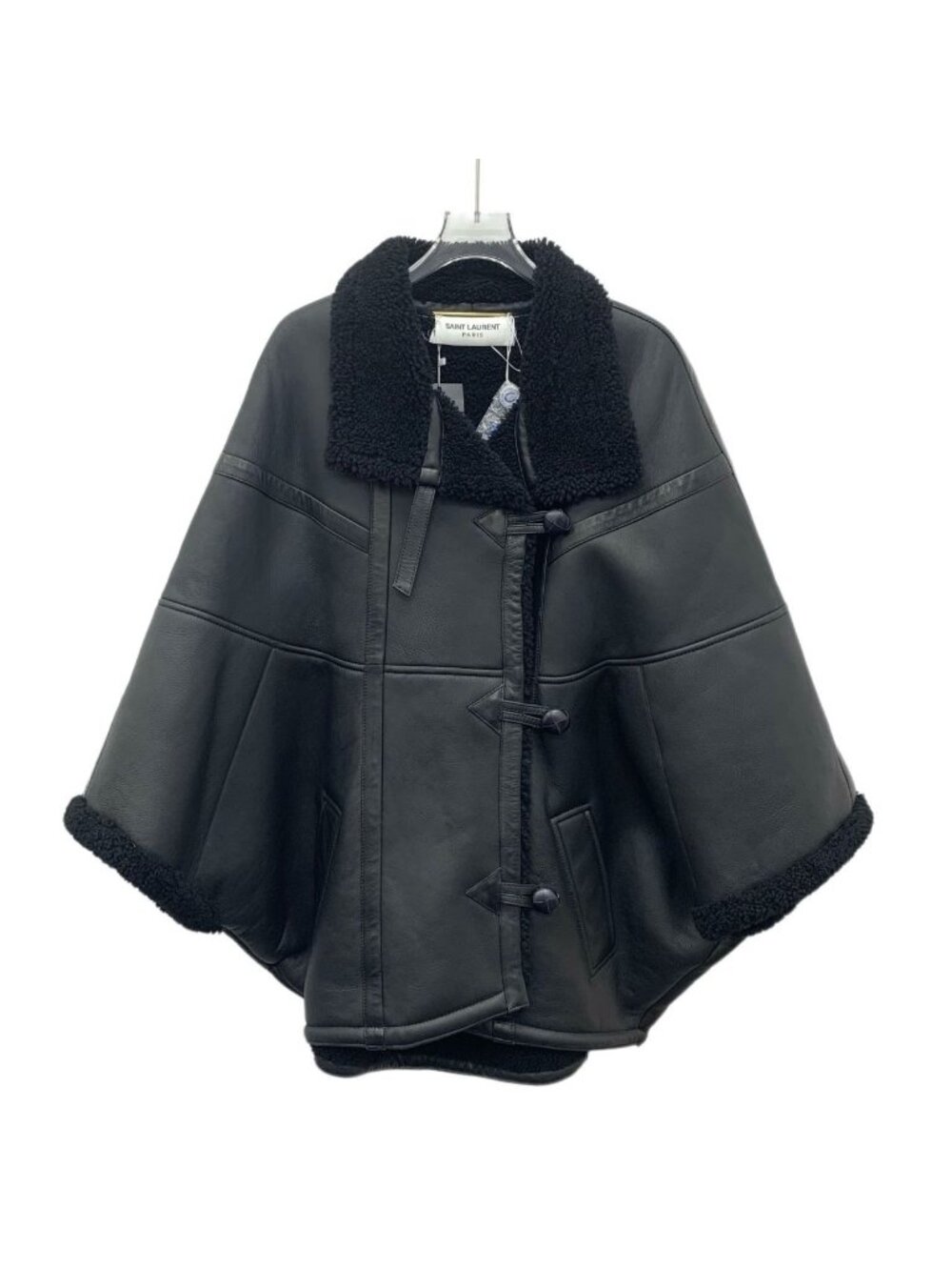 Saint Laurent 22 Collection Black Lambskin Shearling Single-Breasted Cape